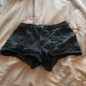 Distressed jean shorts